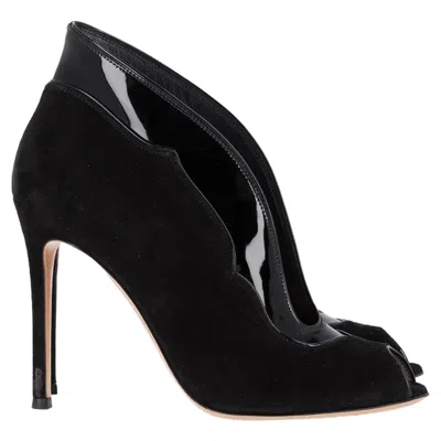 Gianvito Rossi Vamp Peep-toe Ankle Boots In Black Suede And Leather In Black