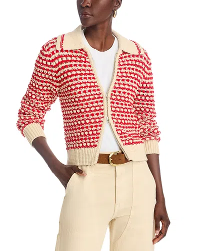Guest In Residence Kirby Open-knit Cotton-blend Zip-up Cardigan In Cream Red