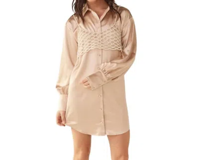 Idem Ditto Satin Shirt Mini Dress In Champagne In White