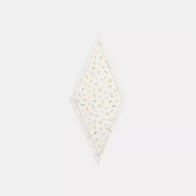 Coach Outlet Tossed Floral Print Silk Diamond Scarf In White