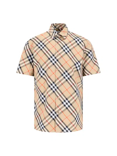 Burberry Cotton Shirt With Checked Pattern And Pockets In Multi