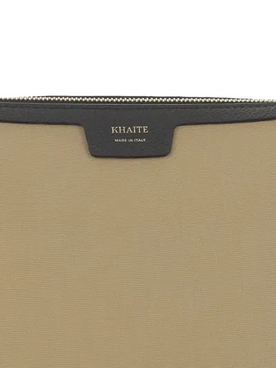 Khaite Beige Logo Clutch In Green
