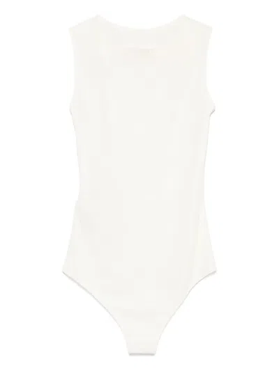 Mm6 Maison Margiela Mm6 By Maison Margiela Ecru Sleeveless Stretch Bodysuit With Crew Neck In Nude