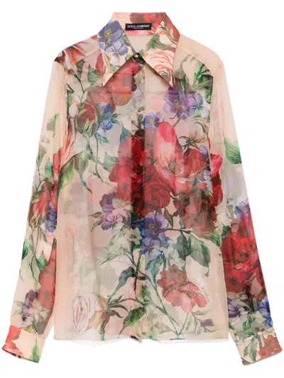 Dolce & Gabbana Floral-print Silk Shirt In Multicolor