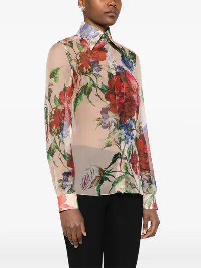 Dolce & Gabbana Floral-print Silk Shirt In Multicolor