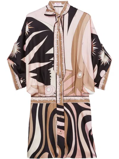 Pucci Geometric Print Silk Dress In Schwarz