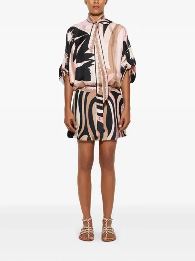 Pucci Geometric Print Silk Dress In Schwarz