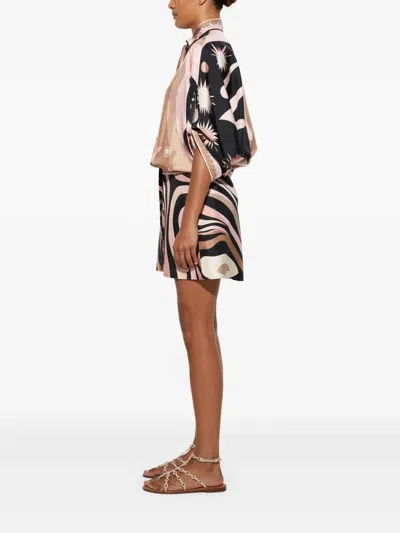 Pucci Geometric Print Silk Dress In Schwarz