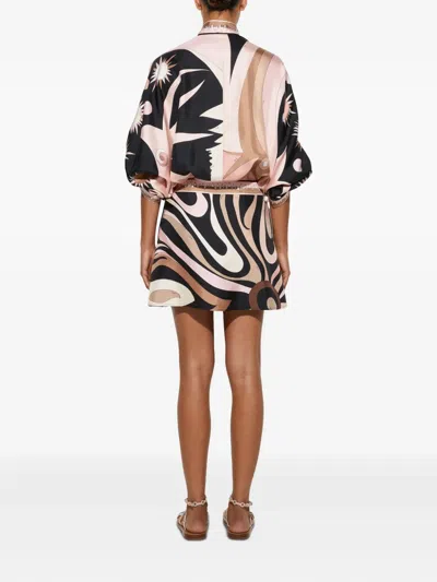 Pucci Geometric Print Silk Dress In Schwarz