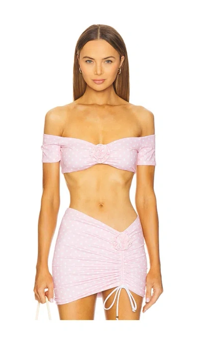 Bananhot Stefani Polka-dot Ruched Miniskirt In Peach Polka