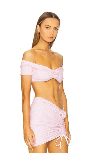 Bananhot Stefani Polka-dot Ruched Miniskirt In Peach Polka