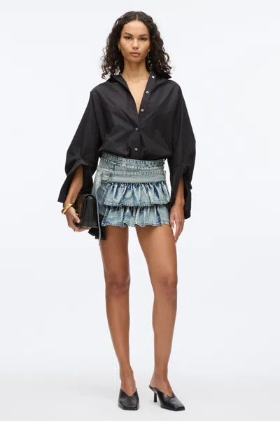 3.1 Phillip Lim Denim Ruffle Mini Skirt In Washed Indigo In Multi