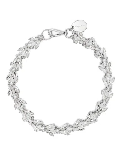 Simone Rocha Adjustable Leaf Motif Crystal Necklace In White