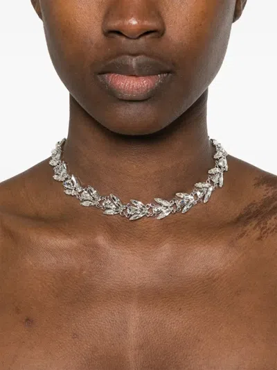Simone Rocha Adjustable Leaf Motif Crystal Necklace In White