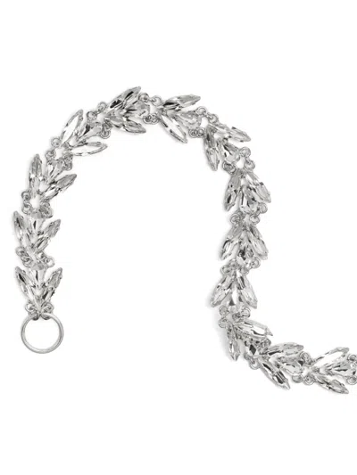 Simone Rocha Adjustable Leaf Motif Crystal Necklace In White