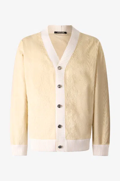 Roberto Cavalli Python-print Cardigan-style Sweatshirt In Light Beige