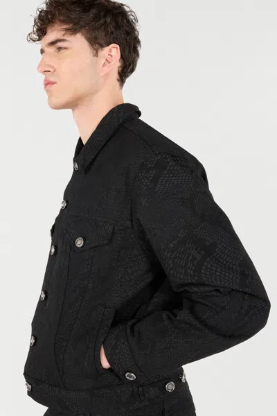 Roberto Cavalli Python-print Denim Jacket In Black