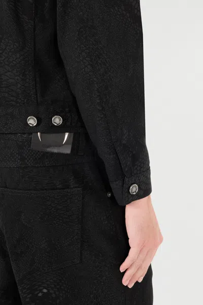 Roberto Cavalli Python-print Denim Jacket In Black