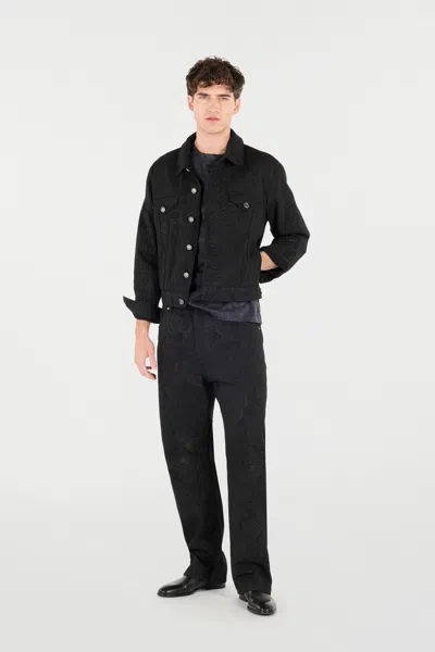 Roberto Cavalli Python-print Denim Jacket In Black