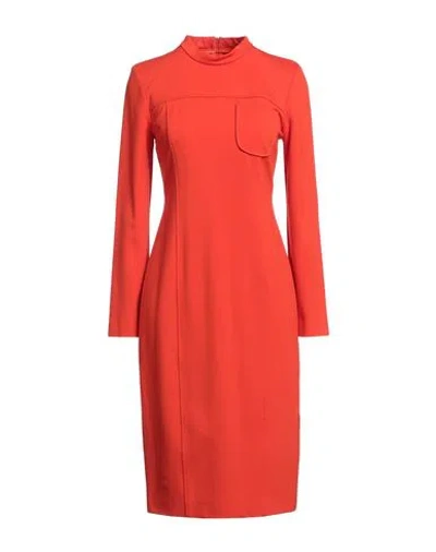 Meimeij Woman Midi Dress Rust Size 4 Viscose, Polyamide, Elastane, Acetate In Red