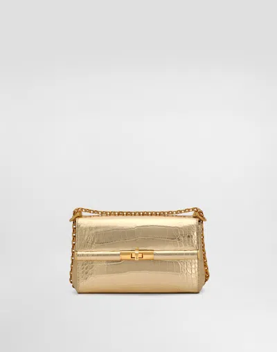 Dolce & Gabbana Rectangular Leather Mini Marlene Shoulder Bag In Gold