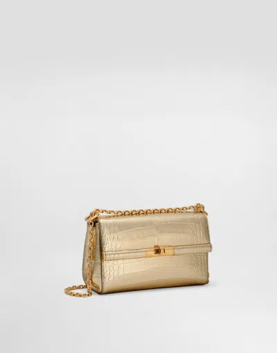 Dolce & Gabbana Rectangular Leather Mini Marlene Shoulder Bag In Gold