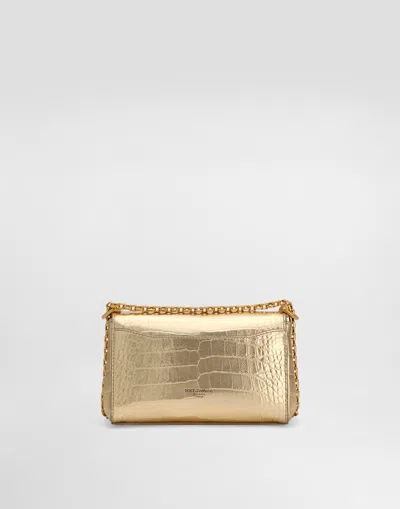 Dolce & Gabbana Rectangular Leather Mini Marlene Shoulder Bag In Gold