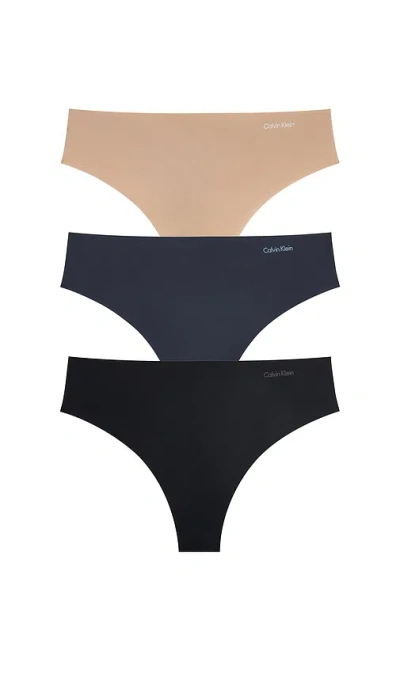 Calvin Klein Underwear Calvin Klein Thong 3 Pack In Nude  Navy & Black