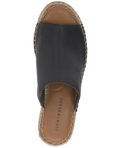 Lucky Brand Women's Cabriah Platform Wedge Sandals In Black Leather