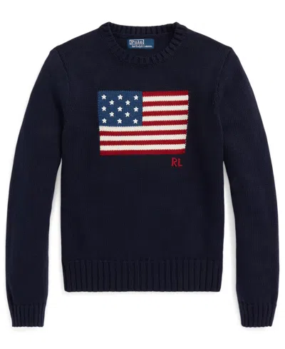 Polo Ralph Lauren Long Sleeve Crew Neck Polo Jumper In Hunter Navy Multi