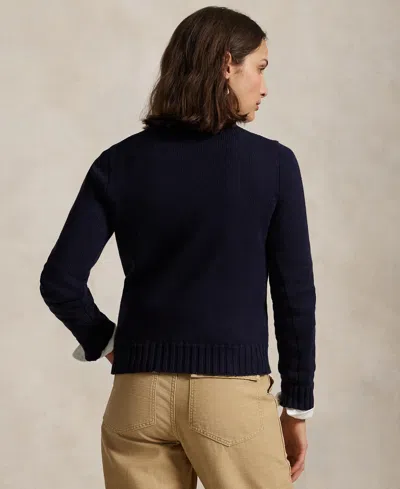 Polo Ralph Lauren Long Sleeve Crew Neck Polo Jumper In Hunter Navy Multi