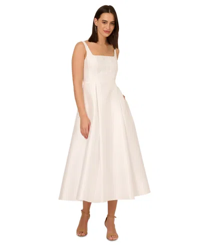 Adrianna Papell Petites Womens Corset Seamed Satin Fit & Flare Dress In Ivory