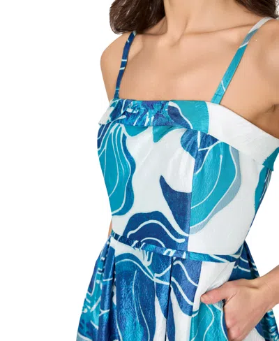 Tahari Asl Tahari Women's Floral-print Square-neck Gown In Teal Navy