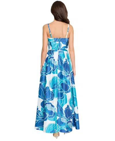 Tahari Asl Tahari Women's Floral-print Square-neck Gown In Teal Navy