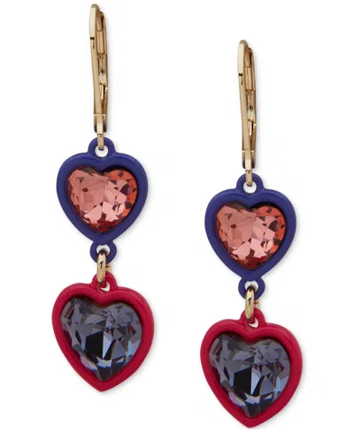 Emily In Paris Gold-tone Stone & Resin Double Heart Drop Earrings In Multi