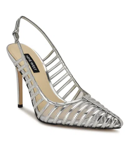 Nine West Filane Pointed Toe Pump In Silver Mirror Metallic