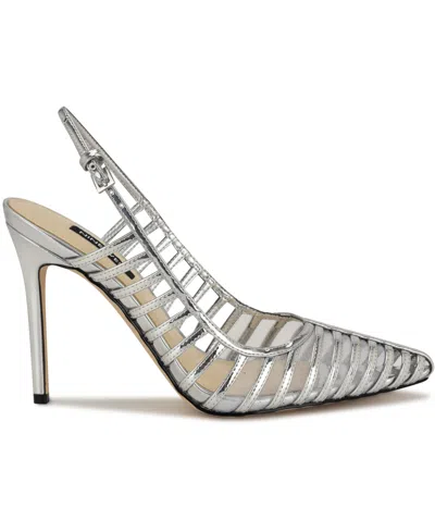 Nine West Filane Pointed Toe Pump In Silver Mirror Metallic
