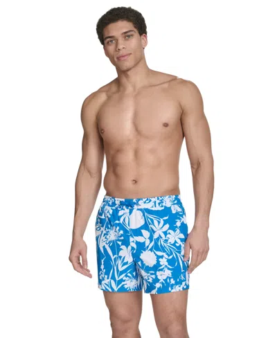 Calvin Klein Men's Core Euro Regular-fit Quick-dry 5" Swim Trunks With Compression Short Liner In Medium Blue