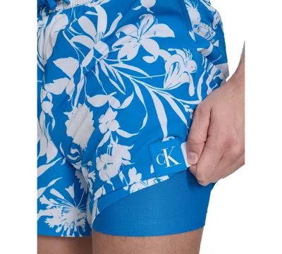 Calvin Klein Men's Core Euro Regular-fit Quick-dry 5" Swim Trunks With Compression Short Liner In Medium Blue