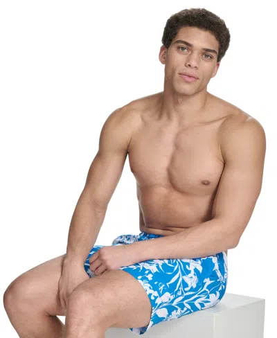 Calvin Klein Men's Core Euro Regular-fit Quick-dry 5" Swim Trunks With Compression Short Liner In Medium Blue