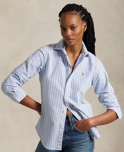 Polo Ralph Lauren Heidi Striped Cotton Poplin Shirt In Blue