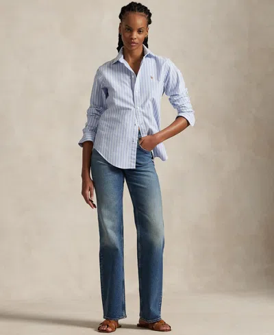 Polo Ralph Lauren Heidi Striped Cotton Poplin Shirt In Blue