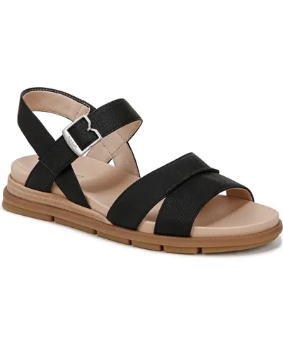 Dr. Scholl's Women's Timeless Fun Open Round Toe Strappy Sandals In Black Faux Leather