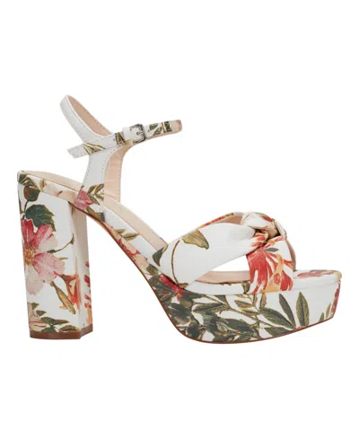 Marc Fisher Women's Deren High Block Heel Platform Sandals In White Floral