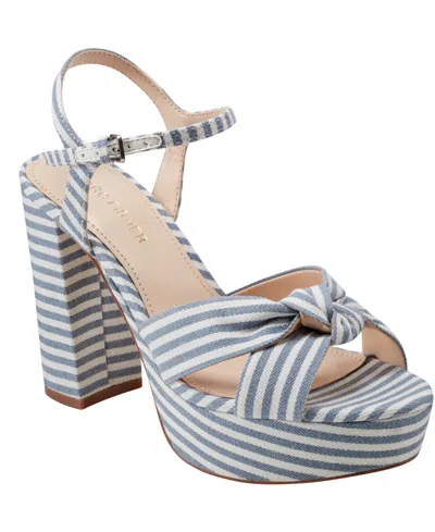 Marc Fisher Women's Deren High Block Heel Platform Sandals In Blue Stripe