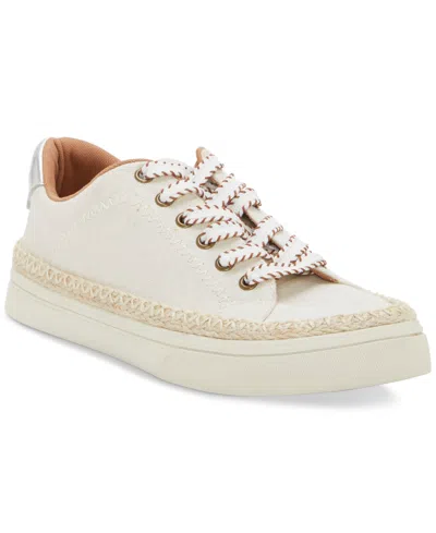 Lucky Brand Women's Cheynas Whipstitch Lace-up Sneakers In Natural,platino Metallic Linen