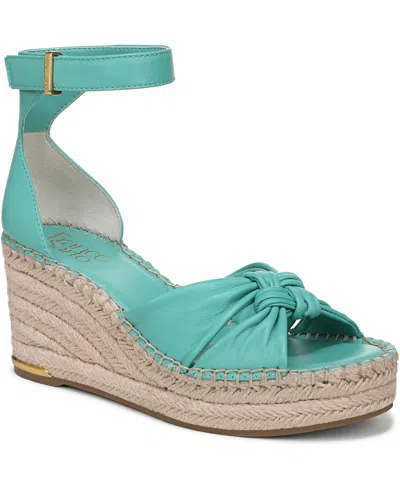 Franco Sarto Women's Clementine Open Toe Espadrille Wedge Sandals In Aquamarine Blue Leather