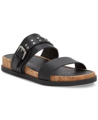 Lucky Brand Women's Dineesa Double Band Slip-on Footbed Sandals In Black Leather