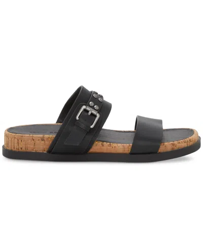 Lucky Brand Women's Dineesa Double Band Slip-on Footbed Sandals In Black Leather