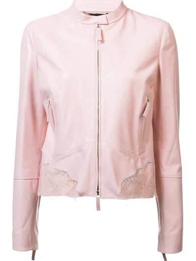 Roberto Cavalli Lace Insert Leather Jacket - Pink